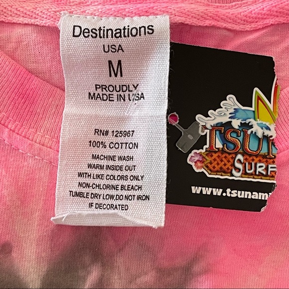 Myrtle Beach Pink Gray Tie Dye Tsunami Surf Shop Souvenir Cotton T Shirt Size M - Picture 7 of 7